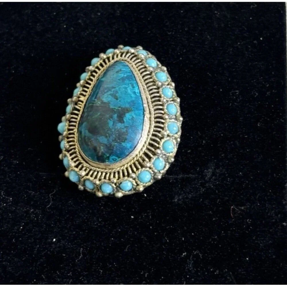 VTG Eilat Stone Turquoise Pendant Brooch Silver plated Made In Israel Jerusalem